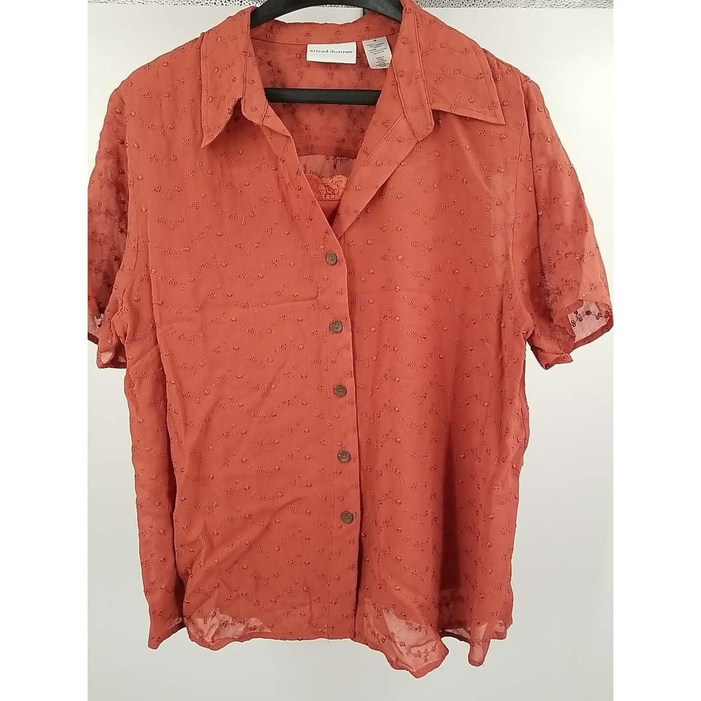 Alfred Dunner‎ Womens 16 Embroidered Button Up Shirt & Attached Tank Top Orange